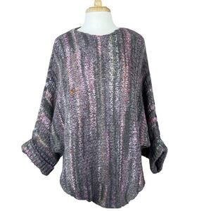Berretti Chunky Wool Blend Knit Tunic Sweater Women Medium Pink Grey Lagenlook